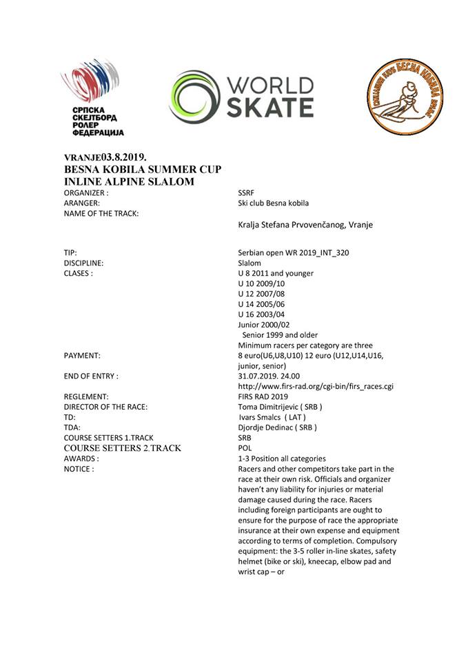 Inline alpine slalom - Internacionalni roler kamp na Besnoj kobili