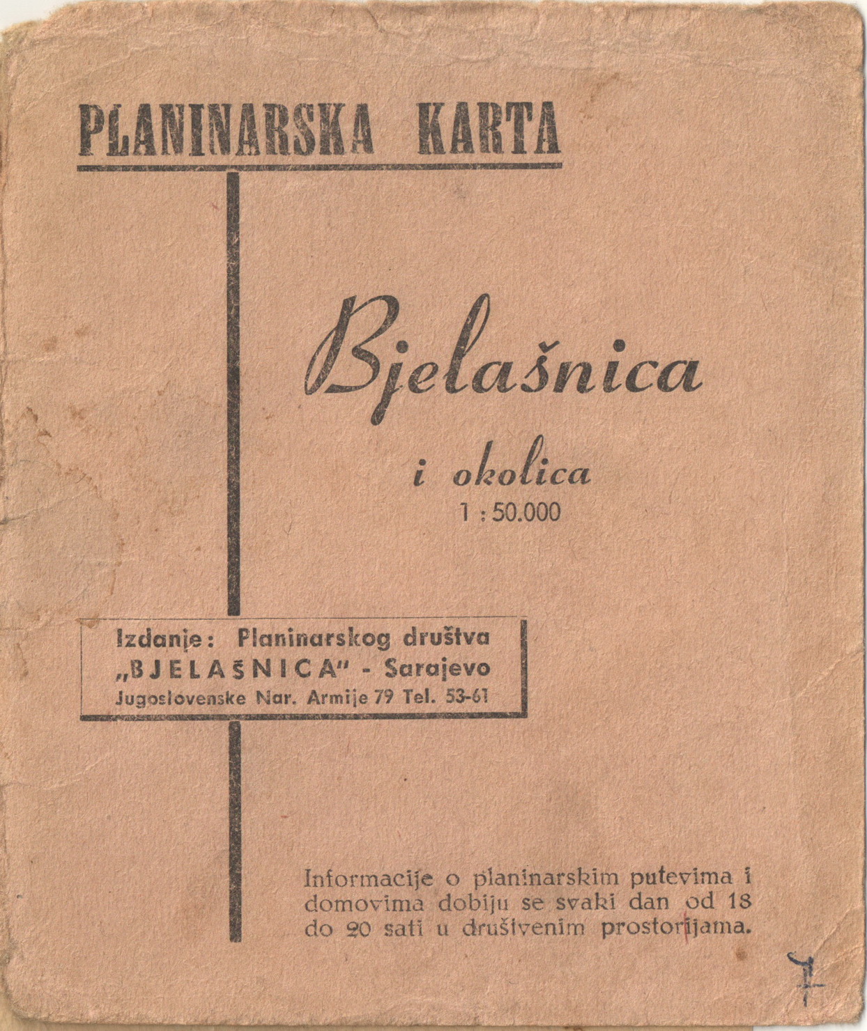 Bjelašnica i okolica - stara planinarska karta