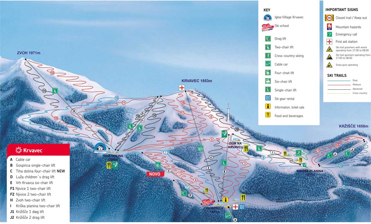 Krvavec - ski mapa sa legendom