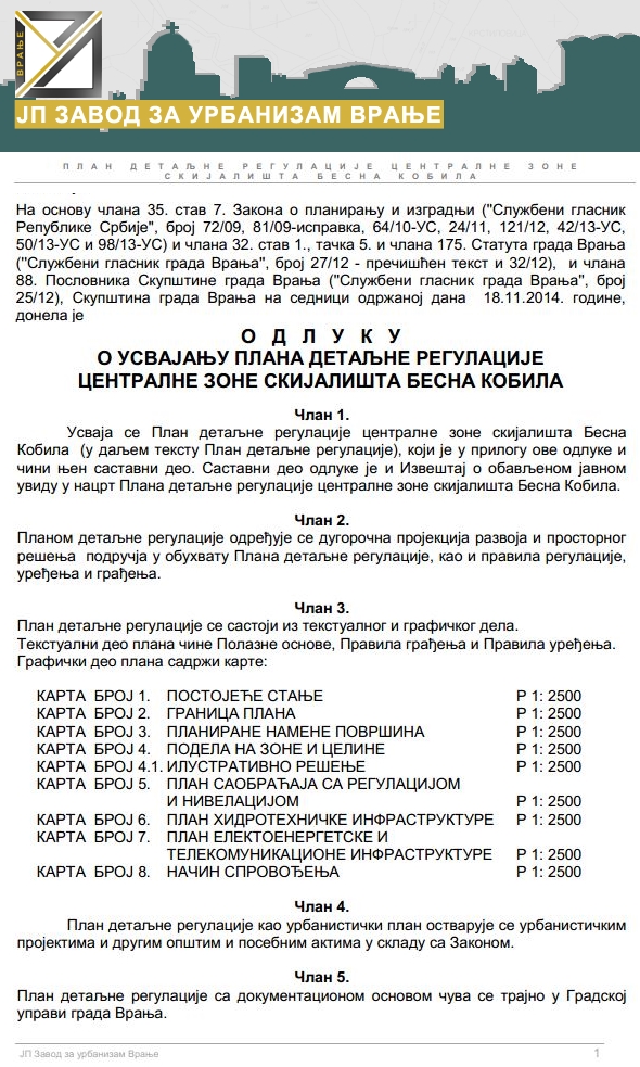 Plan detaljne regulacije centralne zone skijališta "Besna kobila" 