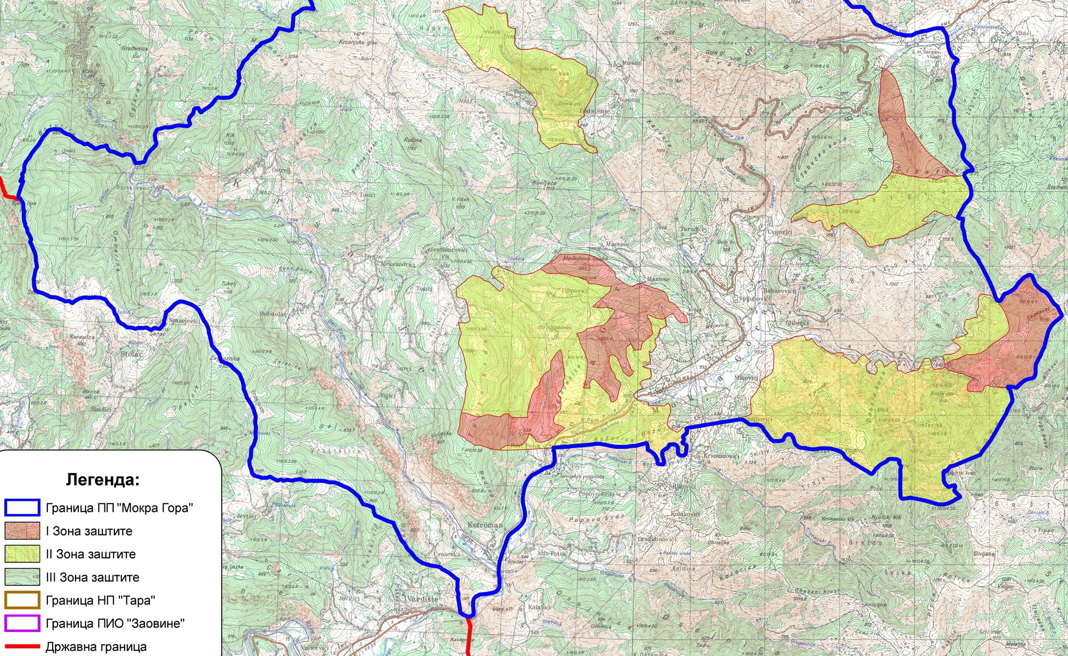 Park prorode Mokra gora, južni deo mape