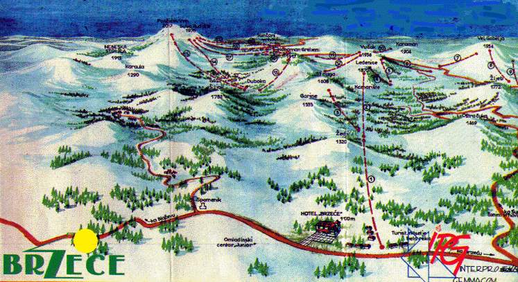 Kopaonika Ski mapa, pogled iz Brzeća
