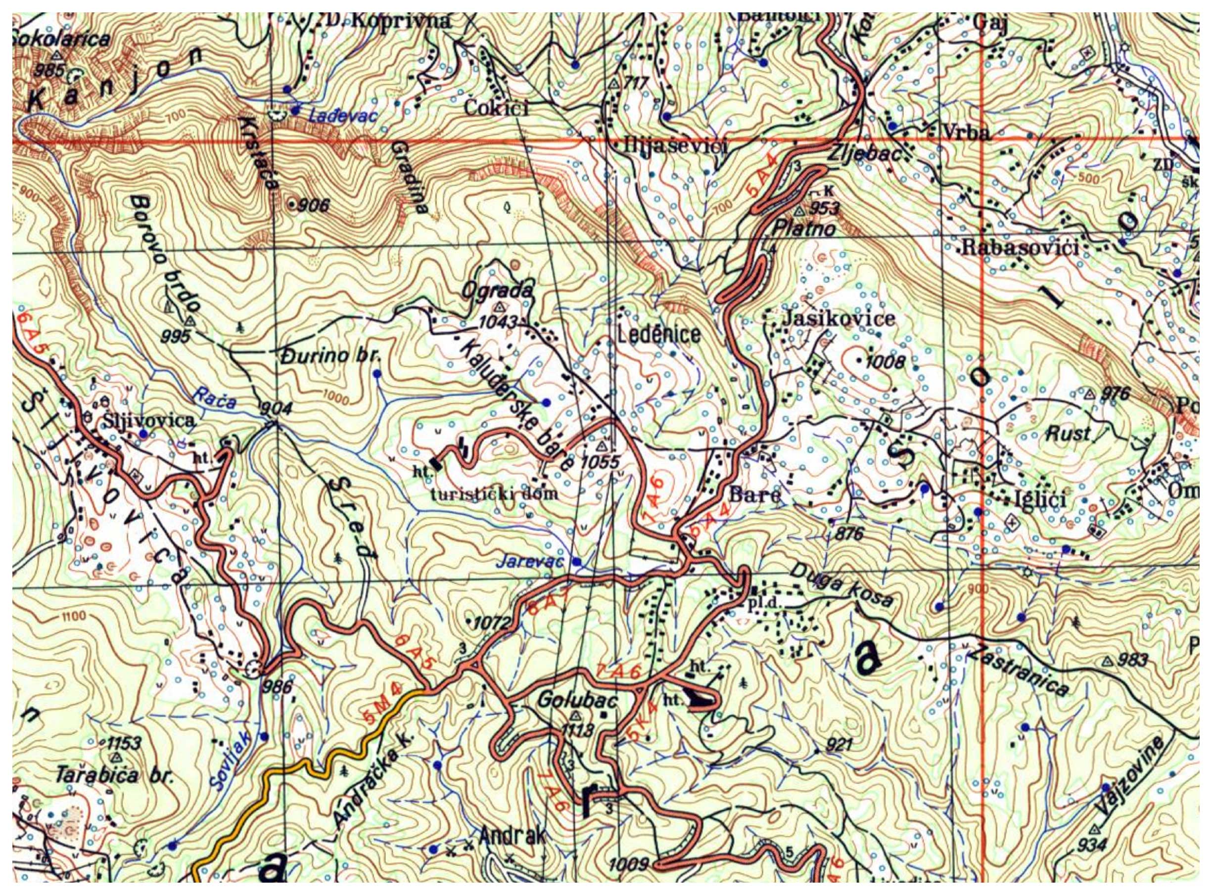 Kaluđerske bare - topografska karta