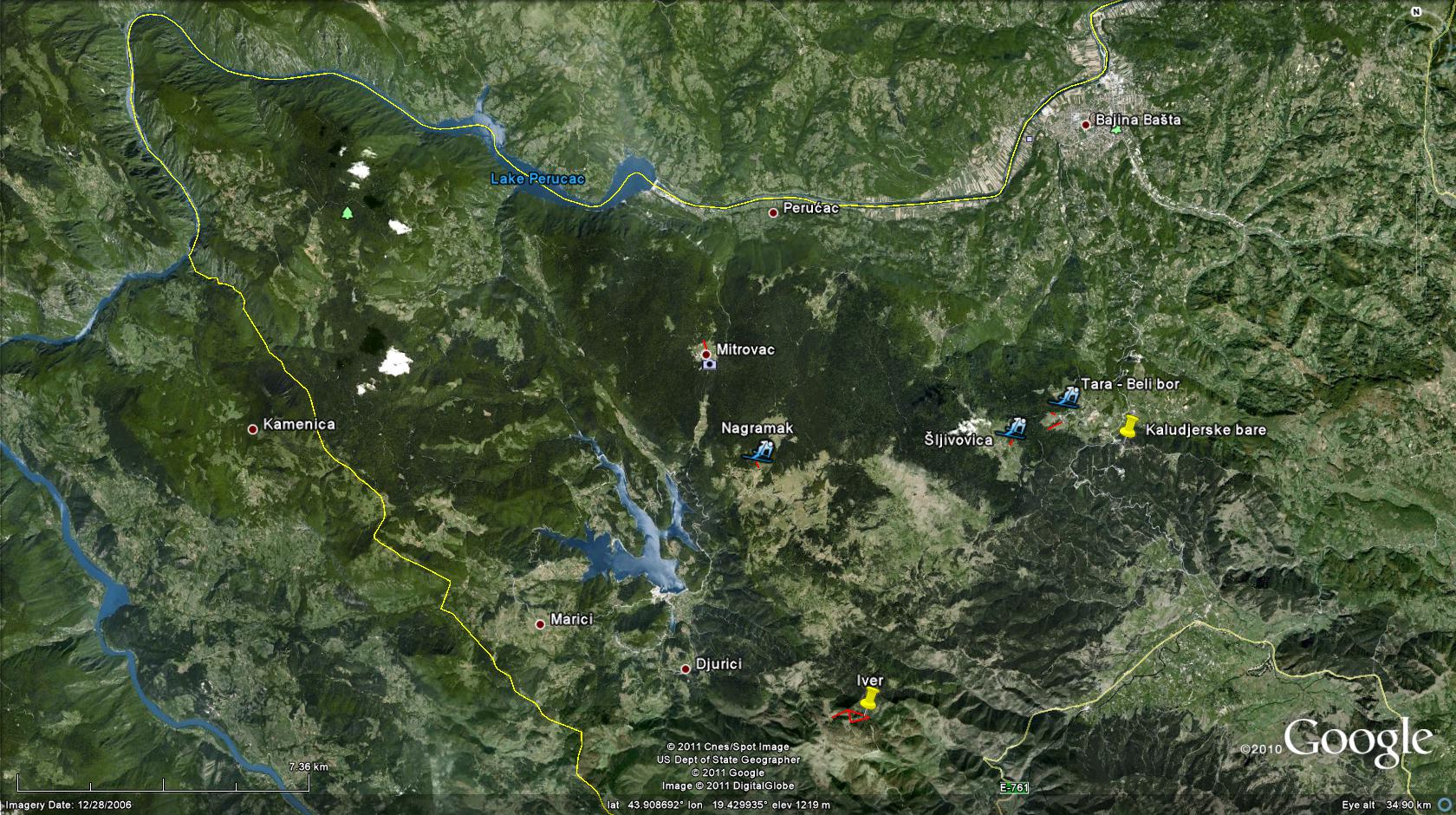 Tara - mapa terena sa polođajem skijališta