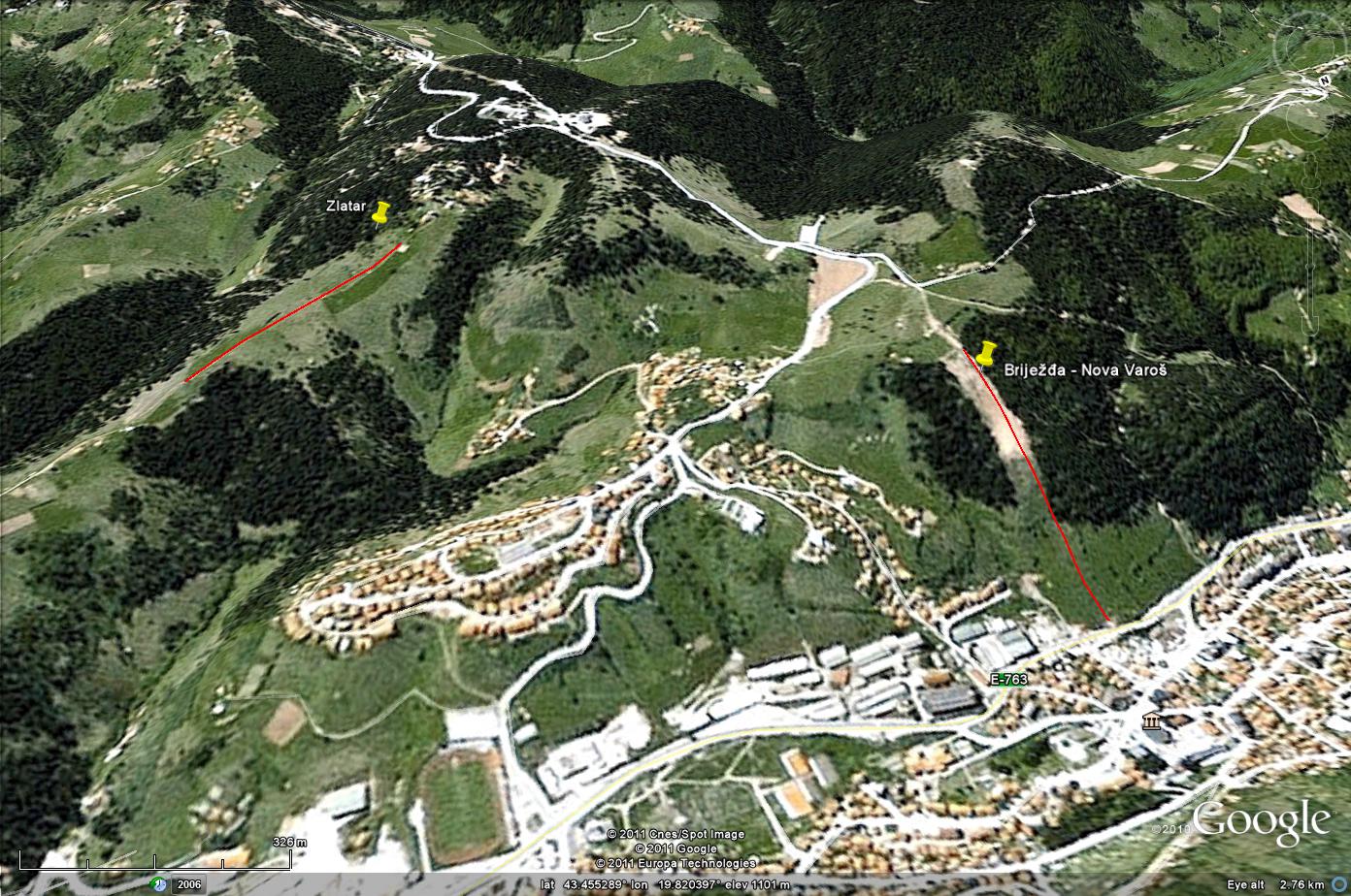Zlatar, mapa ski terena - sa pogresno unetim položajem žičara